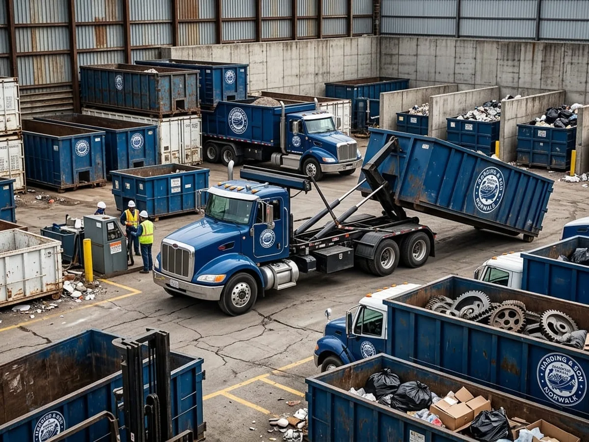 Serving Greater Norwalk Harding & Son Dumpster Rental container placed in a Norwalk driveway